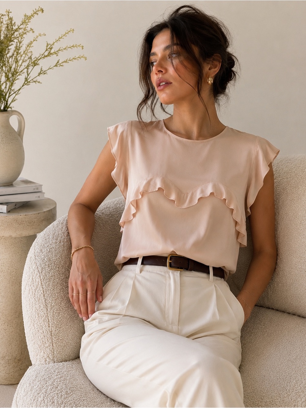 Amour vert silk raffle blush pink blouse S
